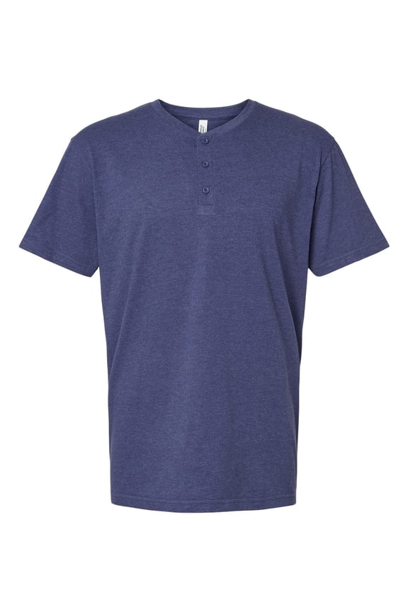 B03227656 CVC Henley T-Shirt, Heather Indigo - Extra Large