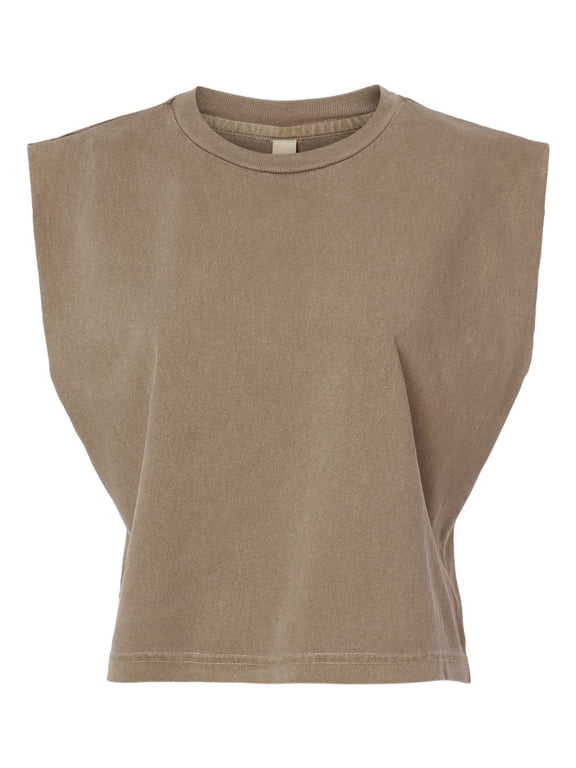 B03327026 Women Garment-Dyed Heavyweight Muscle T-Shirt, Faded Brown - Extra Large