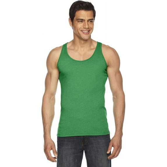 American Apparel BB408W Men's Poly Cotton Tank Top Heather Kelly Green XS