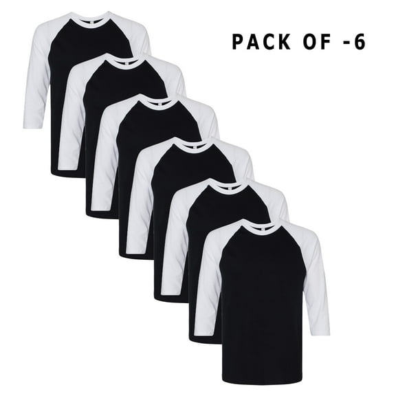 American Apparel- CVC Three-Quarter Sleeve T-Shirt | 4.6 Oz 60/40 Ring-Spun Cotton/Recycled Polyester, Crew Neck, Black/White Colors Comfort Tee, 6 Pack, Size L