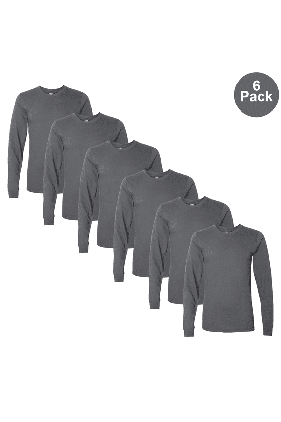 Fine Jersey Long Sleeve T-Shirt, Men Moisture-Wicking Asphalt Bulk Tee 3XL, 6-Pack