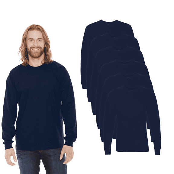 American Apparel Fine Jersey Long Sleeve T-Shirt for Men | Classic Crew Neck Tee | 4.5oz 100% combed ring-spun cotton | Pack of 6, Size S
