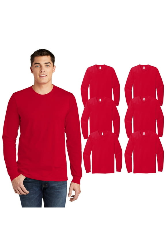 Fine Jersey Long Sleeve T-Shirt for Men, Red, 6-Pack, 2XL, 100 Cotton, Relaxed fit