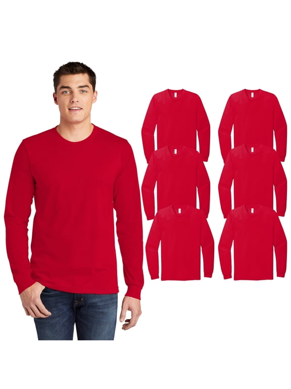 Fine Jersey Long Sleeve T-Shirt for Men, Red, 6-Pack, 3XL, 100 Cotton, Relaxed fit