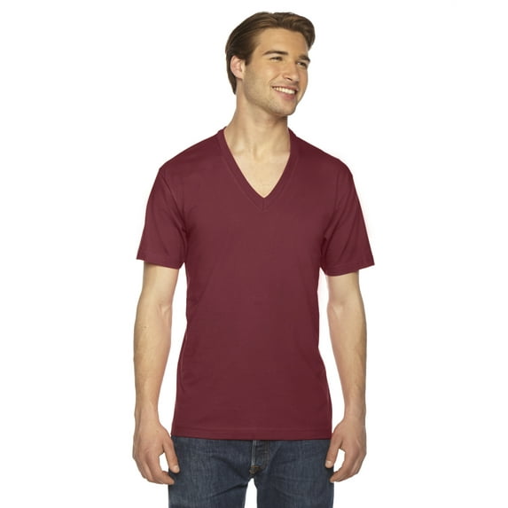 American Apparel 2456 Unisex Fine Jersey V-Neck T-Shirt (10 colors)-cranberry-XL