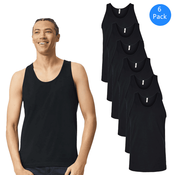 American Apparel Fine Jersey Tank, Men's Tank Top 100% combed ring-spun cotton Black Pack-6 Size-XL