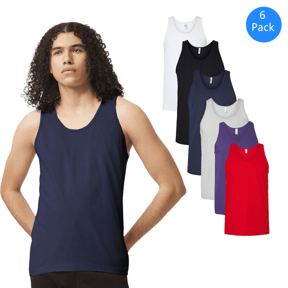 American Apparel Fine Jersey Tank, Men's Tank Top ring-spun cotton Mix Color Pack-6 Size-S