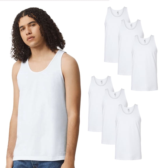 American Apparel Fine Jersey Tank, Unisex Cotton T-Shirt, Relaxed Fit, White, Pack of 6, S