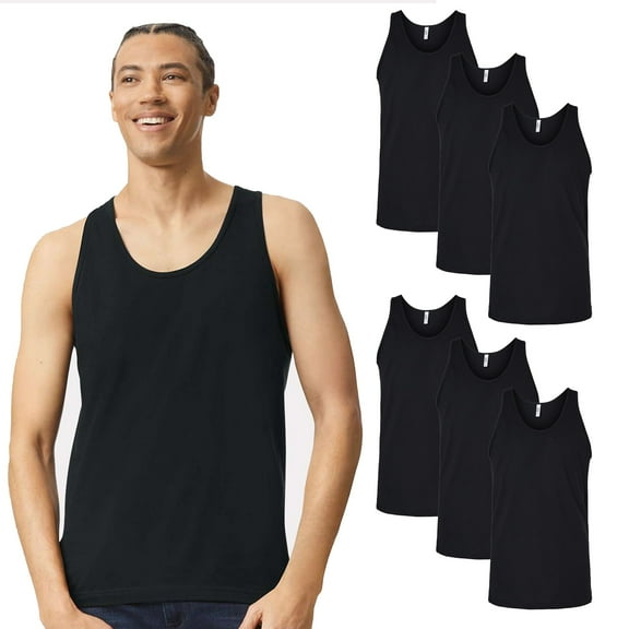 American Apparel Fine Jersey Tank, Unisex Cotton Tank Top, Relaxed Fit, Black, Pack of 6, L