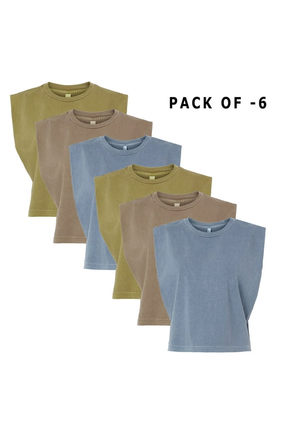 - Garment Dyed Women's Heavyweight Muscle Tee | Casual T-Shirt for Women, Crew Neck in Assorted Colors, 6 oz 100% cotton, 6 Pack, Size M