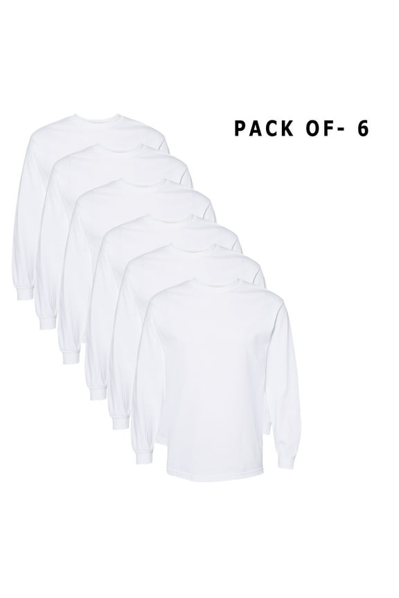 - Heavyweight Cotton Long Sleeve T - Shirt | 6 Oz./yd² (Us), 100% Cotton, | 6 Pack White Tee - S Size