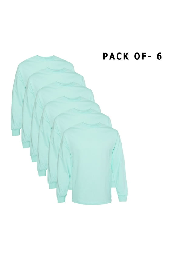 Heavyweight Long Sleeve T-Shirt for Men | Crew Neck Classic Shirt | 6oz 100% Cotton | Pack of 6, Size S