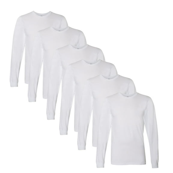American Apparel Long Sleeve T-Shirt, Crew Neck Fine Jersey Casual Tee 100% Cotton Thread (White Color, 6 Pack S)