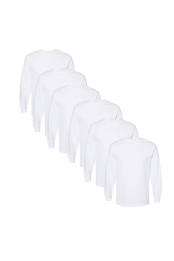 Long Sleeve T-Shirt for Women Crew Neck Casual Tee Comfort and Durability White Color 6 oz 100% Heavyweight Cotton Long Shirt, 6 Pack Size-S