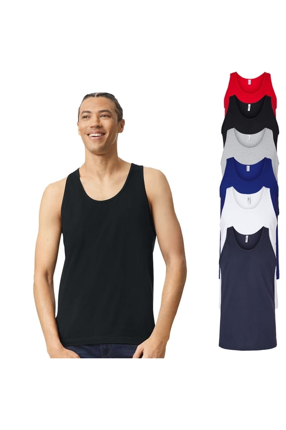 Men Assorted Fine Jersey Tank Top, Relaxed Fit Sleeveless 6 Pack Mix Bulk, L