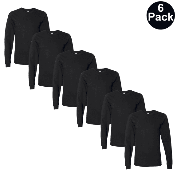 American Apparel Men Fine Jersey Long Sleeve T-Shirt, Durable Crew Neck Black Blank Tee, 6 Pack, 3XL