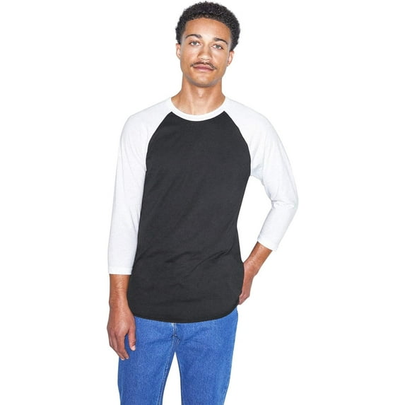 American Apparel Men's 50/50 Raglan 3/4 Sleeve T-Shirt, 2-Pack, Black/White, Medium
