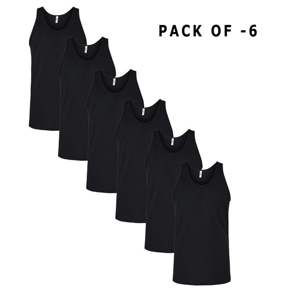 CROWN CRAZE - Men's Black Color Crewneck Comfortable Sleeveless Fine Jersey Tank | 4.5 Oz 100% Combed Ring-Spun Cotton, 6 Pack XS Size