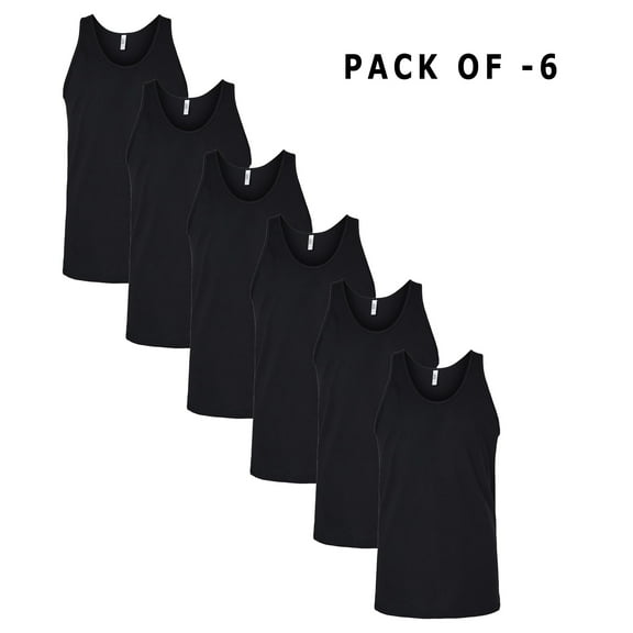 CROWN CRAZE - Men's Black Color Crewneck Comfortable Sleeveless Fine Jersey Tank | 4.5 Oz 100% Combed Ring-Spun Cotton, 6 Pack XS Size