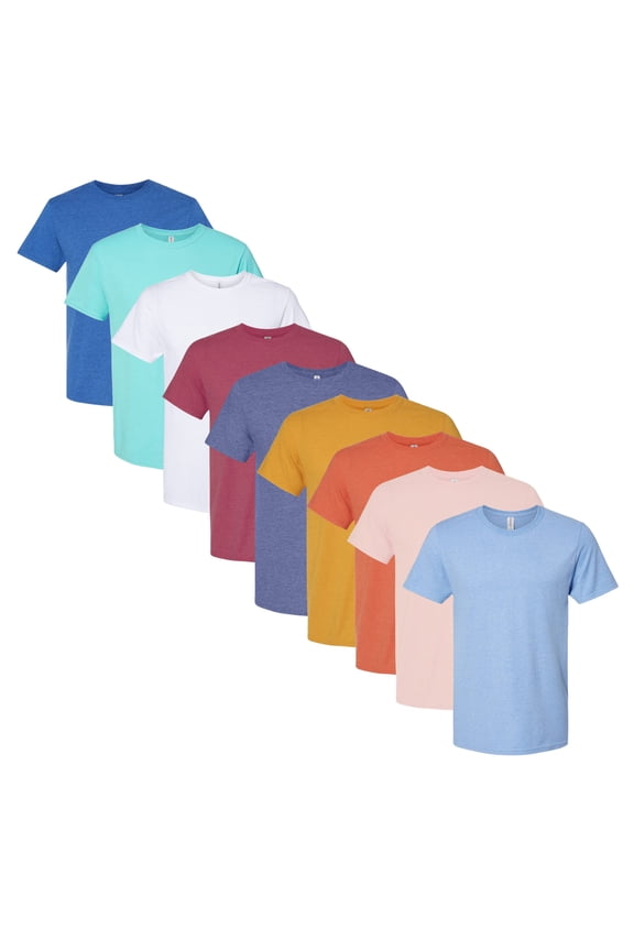 Men's CVC T-Shirt, Short Sleeve Solid Color Crewneck Tee Shirts 60/40 Cotton/Polyester, Assorted Bulk T-Shirts (Bright Color 9 Pack, XL)