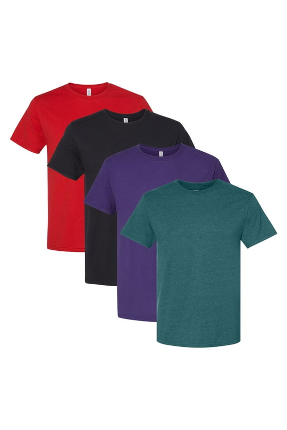 Men's CVC T-Shirt, Short Sleeve Solid Color Crewneck Tee Shirts 60/40 Cotton/Polyester, Assorted Bulk T-Shirts (Dark Color 4 Pack, M)