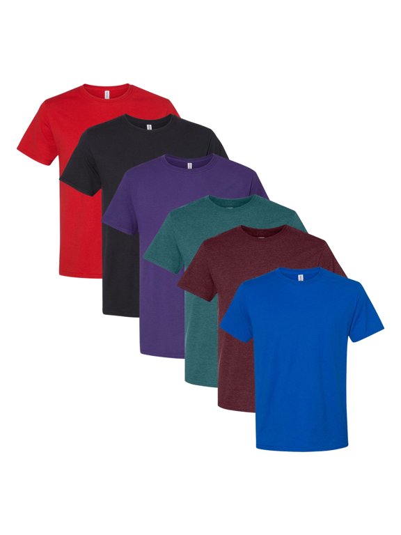 Men's CVC T-Shirt, Short Sleeve Solid Color Crewneck Tee Shirts 60/40 Cotton/Polyester, Assorted Bulk T-Shirts (Dark Color 6 Pack, M)