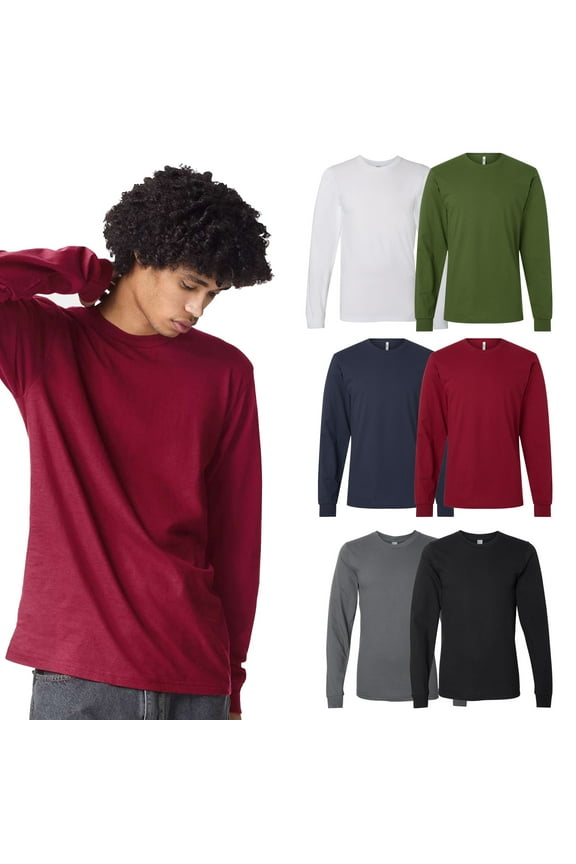 American Apparel Men’s Fine Jersey Long Sleeve T-Shirt, Casual Long Sleeve Tees Multipack, 6 Pack, S