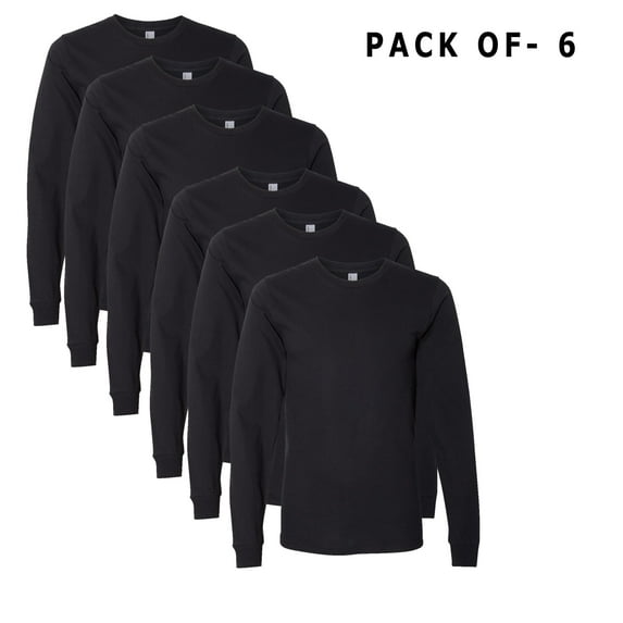 American Apparel Fine Jersey Long Sleeve T Shirt Classic Crew Neck for Men 4.5oz 100% Cotton, Pack 6 Size M