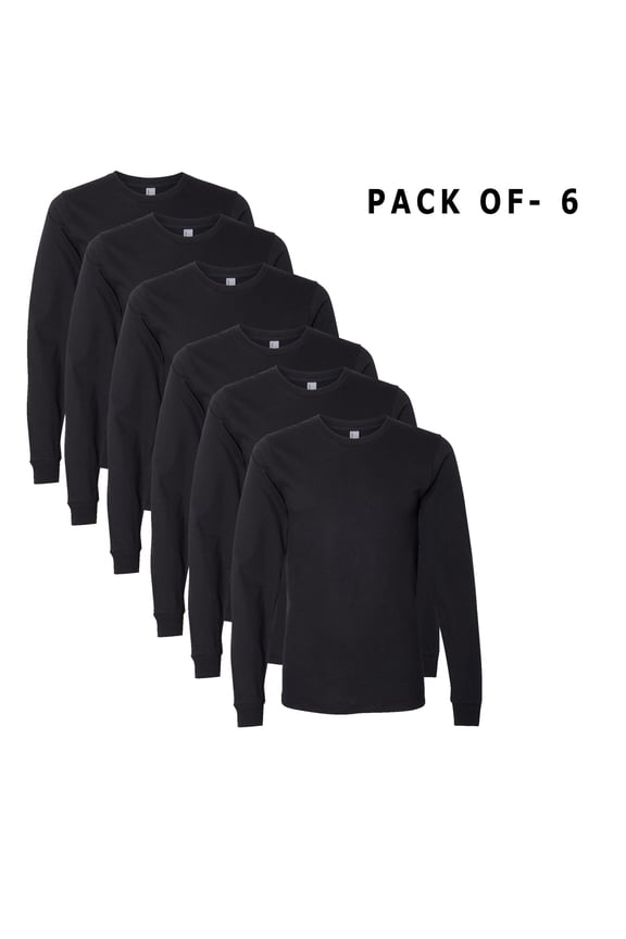 Fine Jersey Long Sleeve T Shirt Classic Crew Neck for Men 4.5oz 100% Cotton, Pack 6 Size S