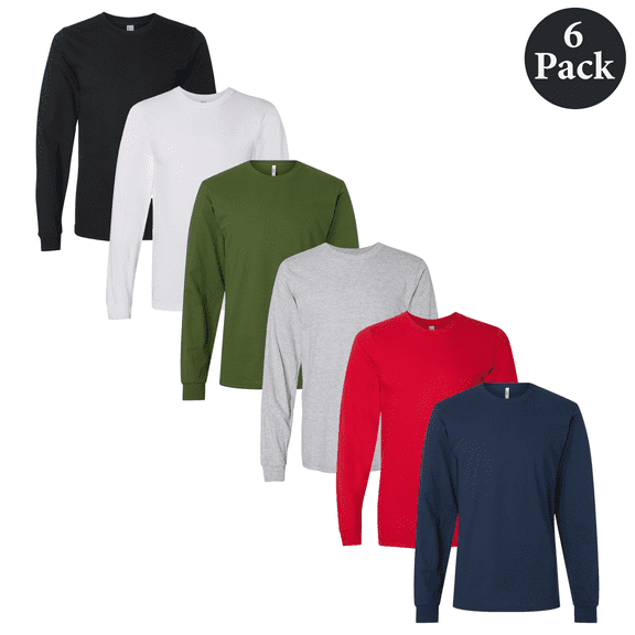 American Apparel Men's Fine Jersey T-Shirt, Long Sleeve Crew Neck Tee, Assorted Color, S, 6 Pack