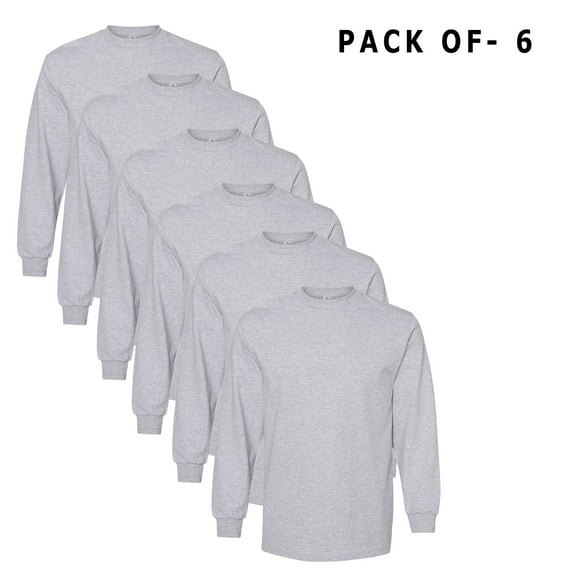 American Apparel - Men's Heavyweight Cotton Long Sleeve T - Shirt | 6 Oz./yd² (Us),100% Cotton | 6 Pack Heather Grey Tee -XL Size