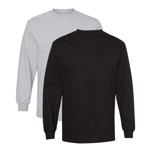 American Apparel Men's Heavyweight Cotton Long Sleeve T-Shirts, Tee Shirt 100% Cotton Crewneck Tee (Black+Heather Grey 2 Pack, L)