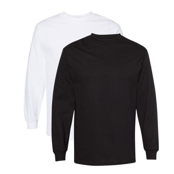 American Apparel Men's Heavyweight Cotton Long Sleeve T-Shirts, Tee Shirt 100% Cotton Crewneck Tee (Black+White 2 Pack, M)