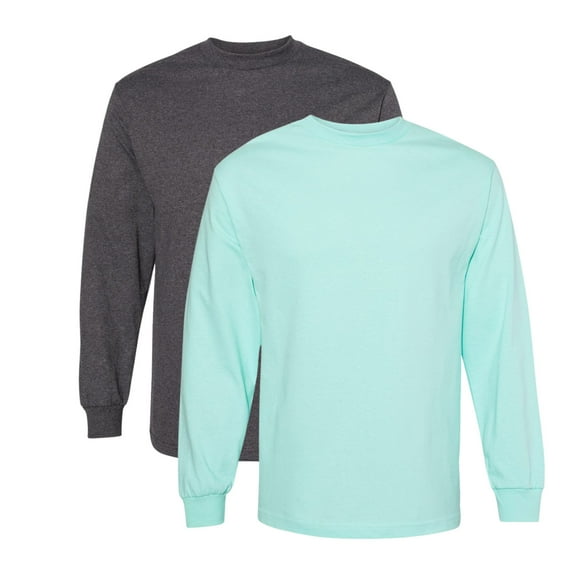 American Apparel Men's Heavyweight Cotton Long Sleeve T-Shirts, Tee Shirt 100% Cotton Crewneck Tee (Heather Charcoal+Celadon 2 Pack, 2XL)