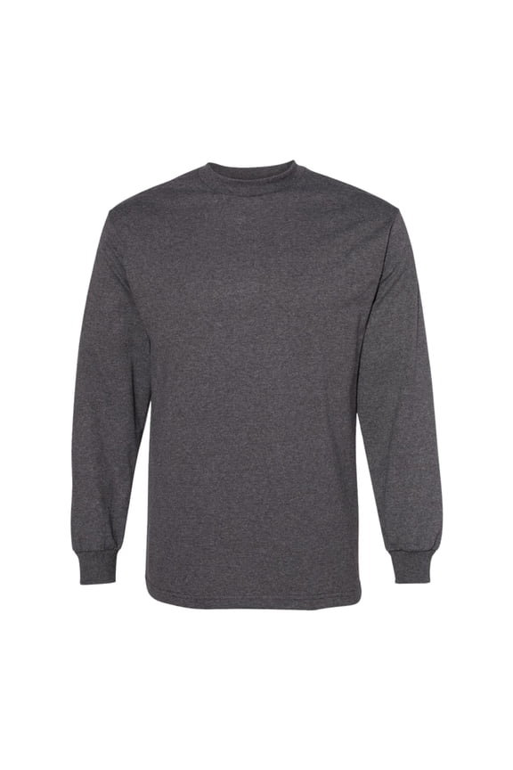 Men's Heavyweight Cotton Long Sleeve T-Shirts, Tee Shirt 100% Cotton Crewneck Tee (Heather Charcoal, L)