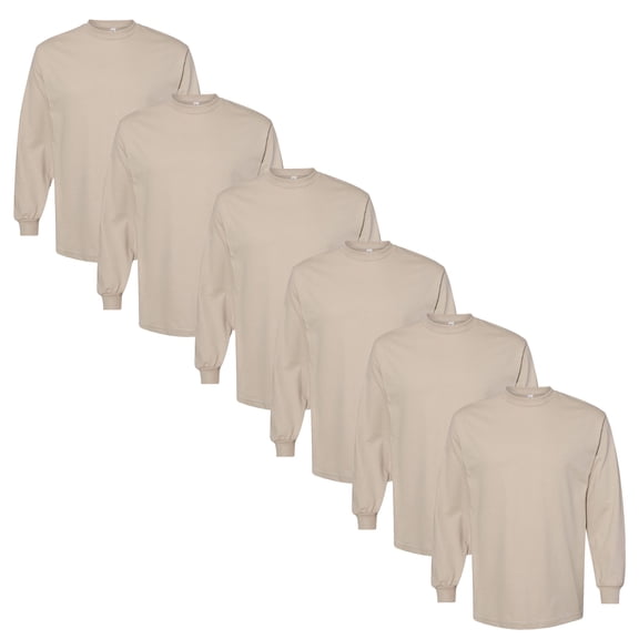 American Apparel Men's Heavyweight Cotton T-Shirt, Long Sleeve Crew, Relaxed Fit, Sand, S, 6 Pack