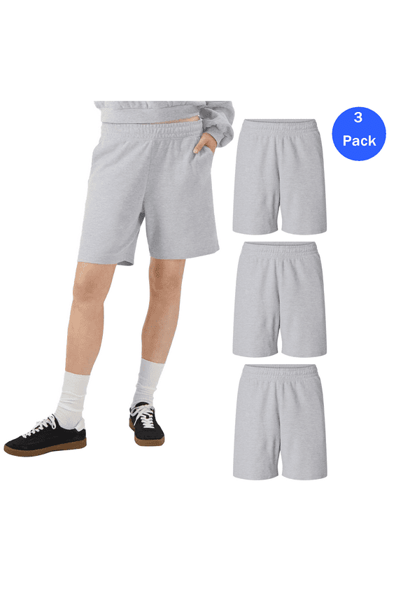 Men's Pique Gym Shorts, Heather Grey Athletic Workout Shorts with pockets, 3 Pack, S