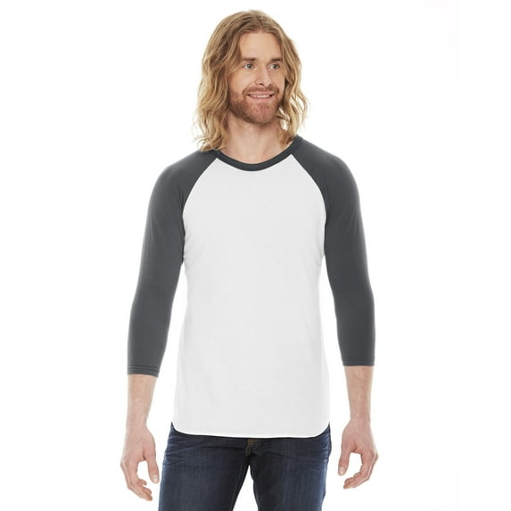 American Apparel Poly-Cotton Baseball Raglan Tee (BB453) White/Asphalt, XS