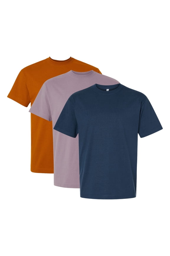 Super Heavyweight Bulk T Shirts for Men 80/20 Ring-Spun Cotton/Polyester Solid Wholesale Assorted Tee (Dark Color 3 Pack, S)