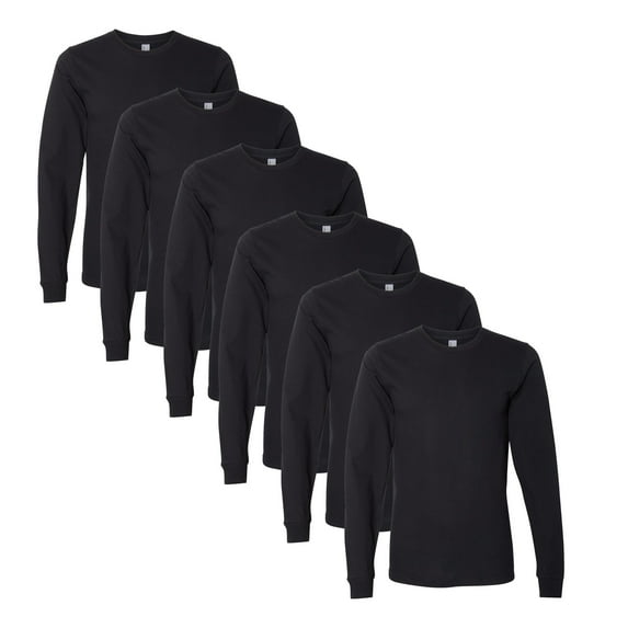 American Apparel Unisex Fine Jersey Long Sleeve T-Shirt, Cotton Crew Neck Casual Comfort Shirt, Black Tee, 6 Pack, 2XL