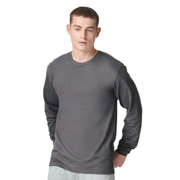 American Apparel Unisex Fine Jersey Long Sleeve T-Shirts, Crewneck Tee Shirt 100% Ring-spun Cotton Tee (Asphalt , S)