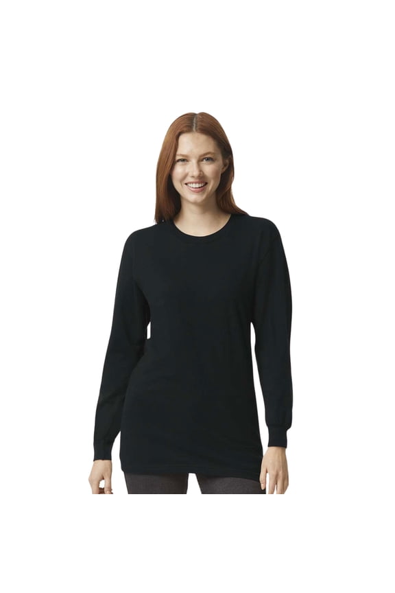 Unisex Fine Jersey Long Sleeve T-Shirts, Crewneck Tee Shirt 100% Ring-spun Cotton Tee (Black , M)
