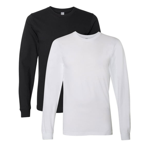 American Apparel Unisex Fine Jersey Long Sleeve T-Shirts, Crewneck Tee Shirt 100% Ring-spun Cotton Tee (Black+White 2 Pack, M)