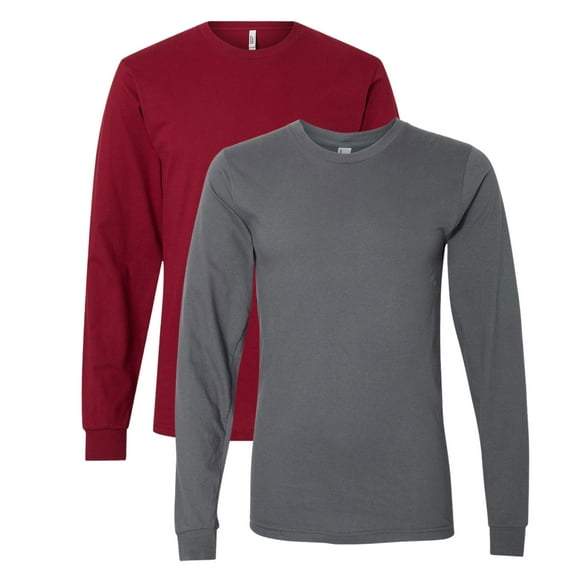 American Apparel Unisex Fine Jersey Long Sleeve T-Shirts, Crewneck Tee Shirt 100% Ring-spun Cotton Tee (Cranberry+Asphalt 2 Pack, M)