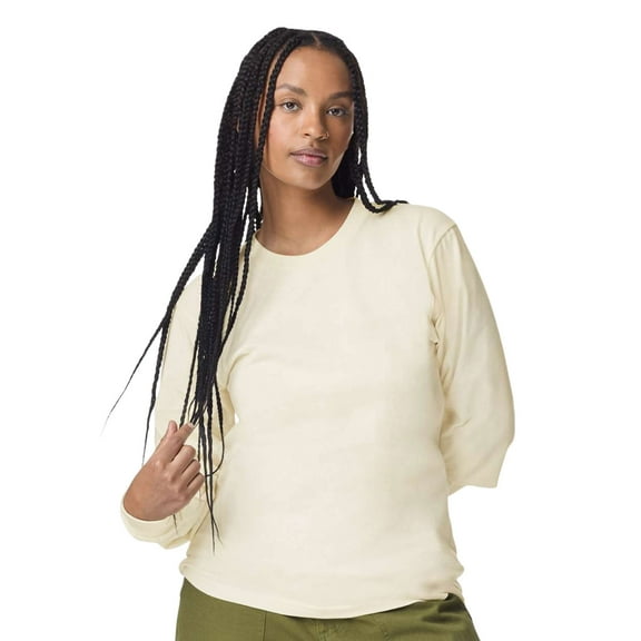 American Apparel Unisex Fine Jersey Long Sleeve T-Shirts, Crewneck Tee Shirt 100% Ring-spun Cotton Tee (Cream , L)
