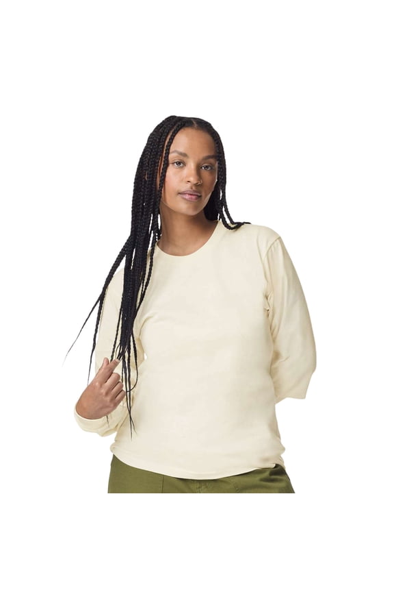 Unisex Fine Jersey Long Sleeve T-Shirts, Crewneck Tee Shirt 100% Ring-spun Cotton Tee (Cream , XL)
