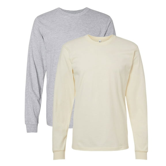 American Apparel Unisex Fine Jersey Long Sleeve T-Shirts, Crewneck Tee Shirt 100% Ring-spun Cotton Tee (Heather Grey+Cream 2 Pack, S)