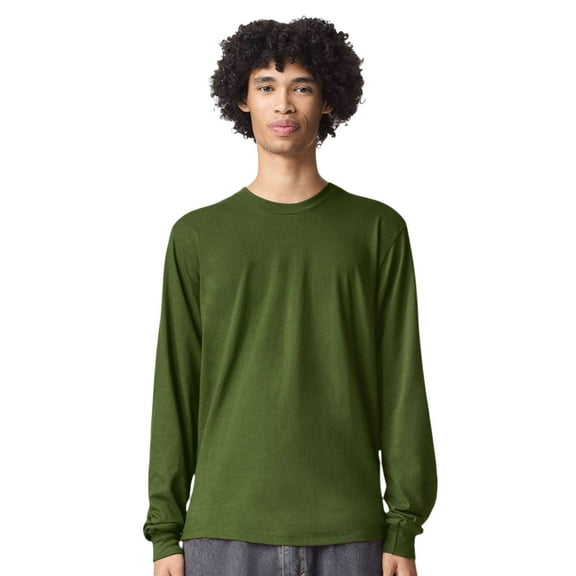 American Apparel Unisex Fine Jersey Long Sleeve T-Shirts, Crewneck Tee Shirt 100% Ring-spun Cotton Tee (Olive , XL)