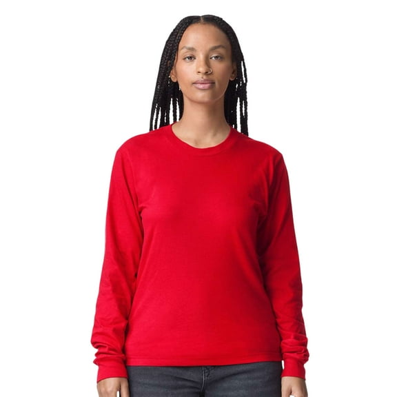 American Apparel Unisex Fine Jersey Long Sleeve T-Shirts, Crewneck Tee Shirt 100% Ring-spun Cotton Tee (Red , S)