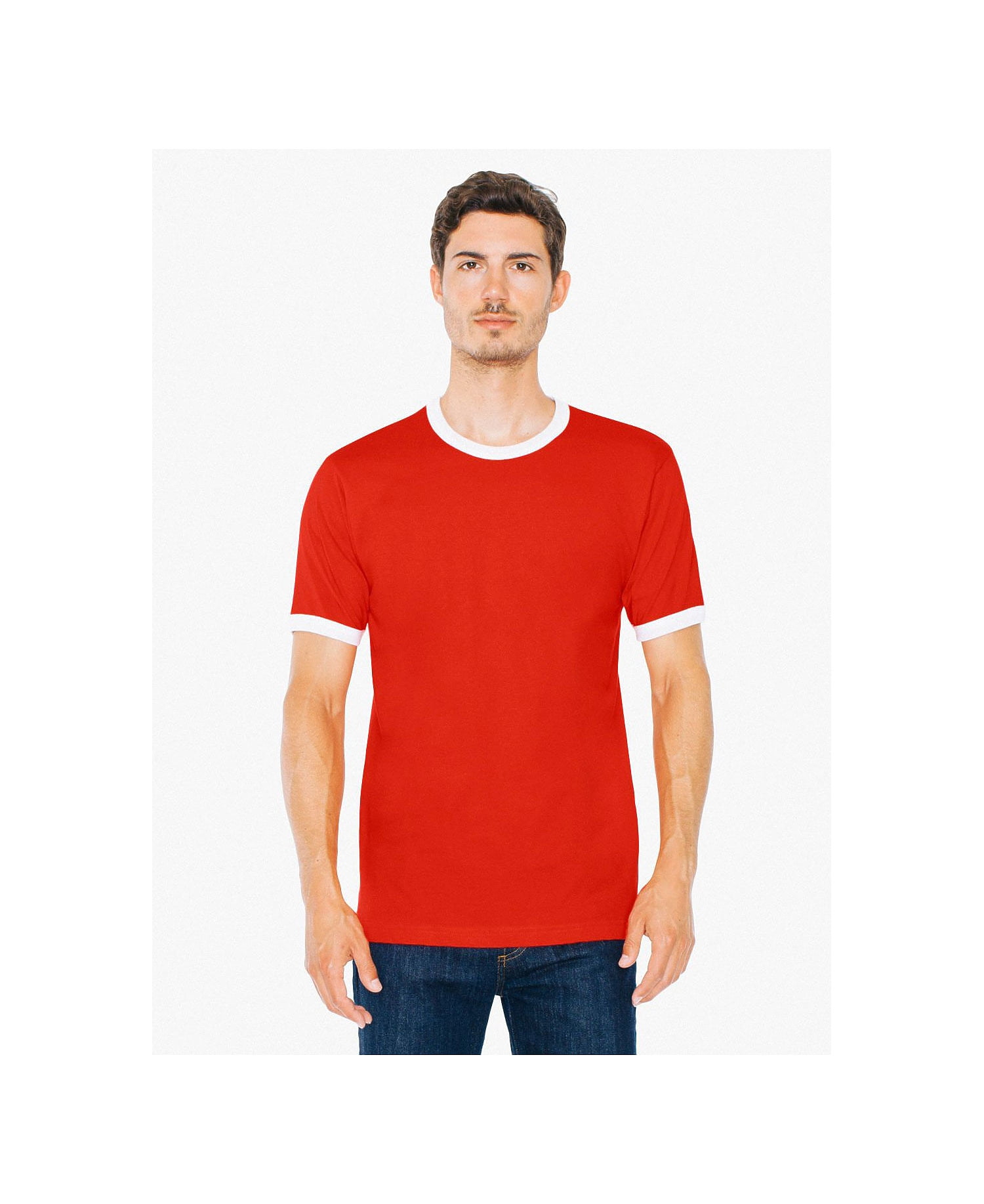 American Apparel 2410W Fine Jersey Ringer T-Shirt - Red/ White - 2XL